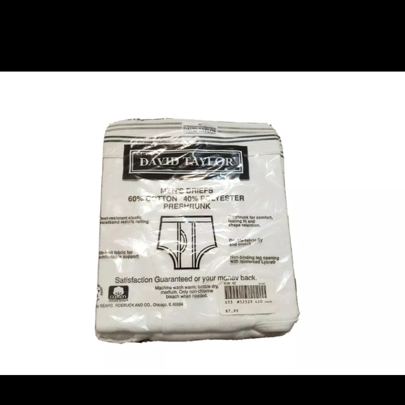 Vintage 1980's Sears David Taylor Underwear Briefs Size 42 NOS Pack of 3 - Picture 2 of 2